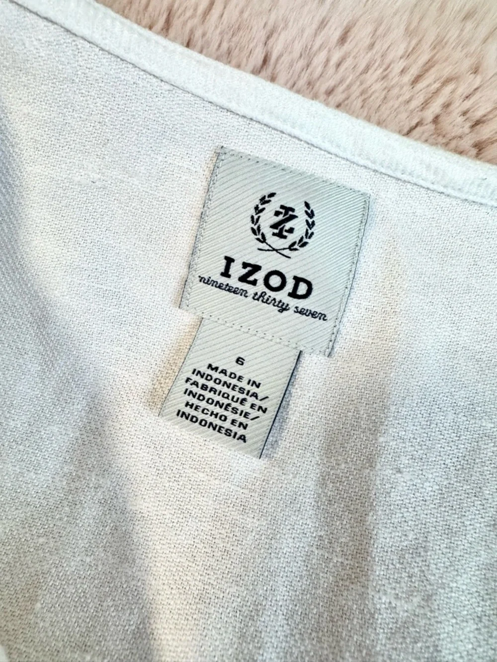 IZOD White Linen Blend Dress S Sleeveless Embroidered Hem Fit & Flare Summer - Picture 7 of 7